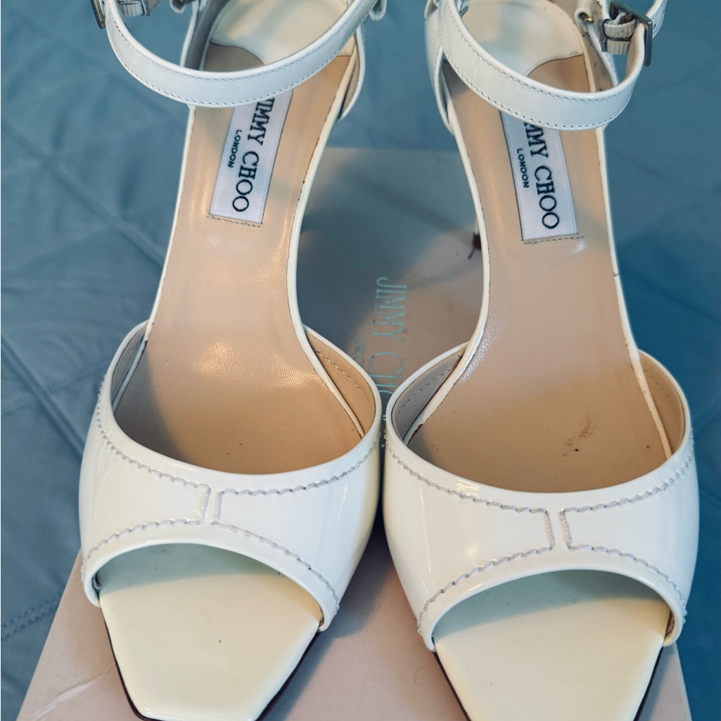 Jimmy Choo Lottie Patent Leather White Sandal Size 42